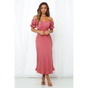 Hello Molly Sky Child Maxi Off Shoulder Satin Dress Rose Pink Sz 8 Coquette